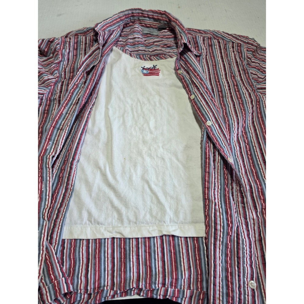 Company One Woman Patriotic Striped Button Up Shirt Flag Tank Red White Blue